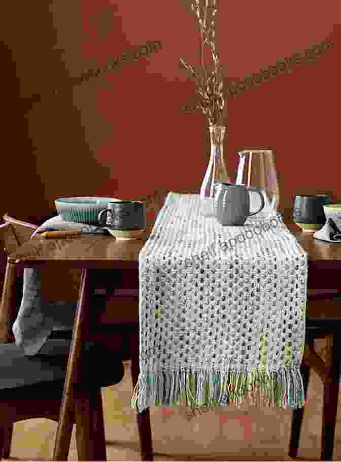 A Captivating Handwoven Table Runner Featuring Vibrant Colors And Intricate Patterns MACRAME FOR BEGINNERS: Making Stunning And Beautiful Large Scale Wall Hanger Table Runner Plant Holder Hanger Bead Chandelier And Ombre Lampshade With Step By Step Tutorials + Photos