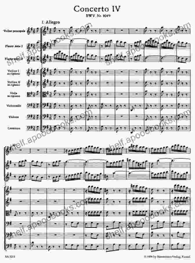 Cello Bach Brandenburg Concerto No 4 In G Major BWV 1049 Sheet Music Score: Johann Sabastian Bach