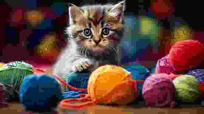 Two Fluffy Kittens Frolicking Playfully Amidst Colorful Yarn Balls. Double Trouble (Feline Frolics 6)